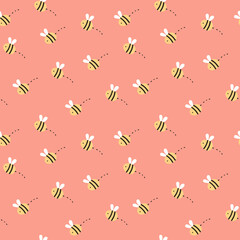 seamless pattern with vector illustrations of bees in cartoon style. background for baby design