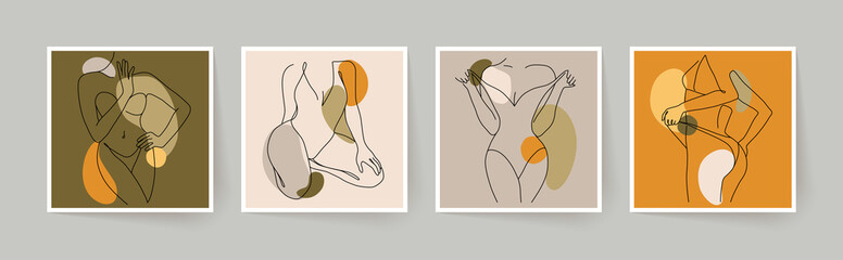Abstract minimalistic female bodies. Modern single line art. Woman beauty fashion concept, minimalistic style.