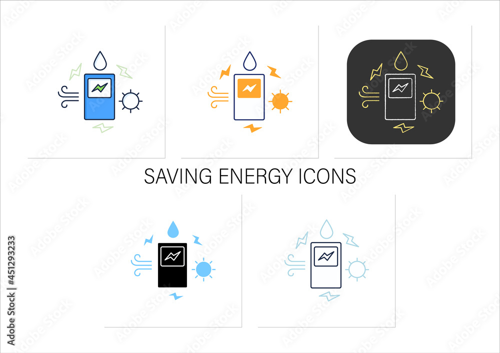 Poster saving energy icons set.energy storage from renewable sources.future.modern technologies.digital tra
