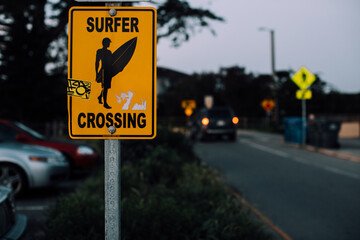 Surfer sign at dusk