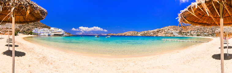 Greek summer holidays. Best beaches of Ios island - Mylopotas with crystal clear waters. Creece, Cyclades