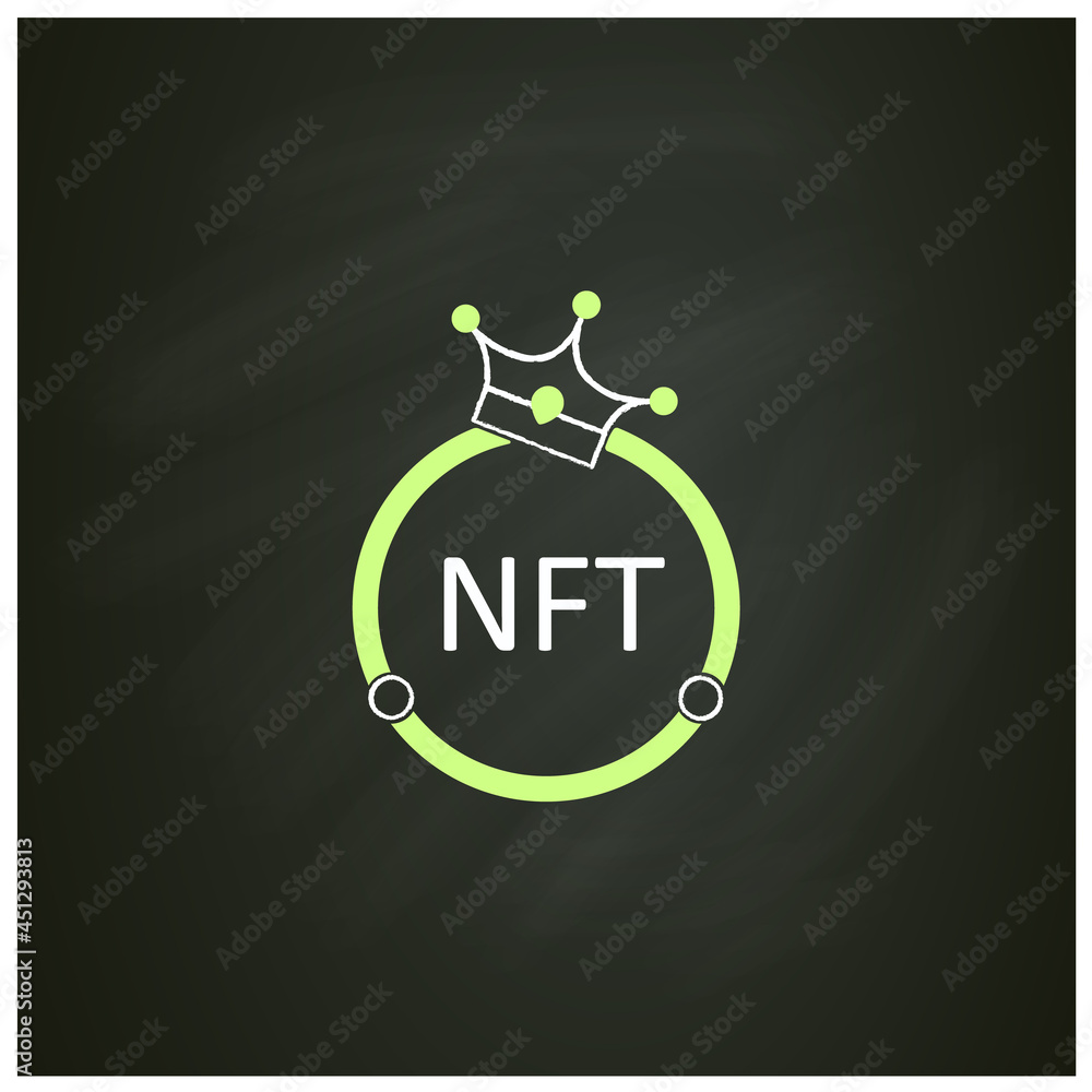 Poster nft chalk icon. non fungible token. unique digital assets. assets exist in their own cryptosystems. 