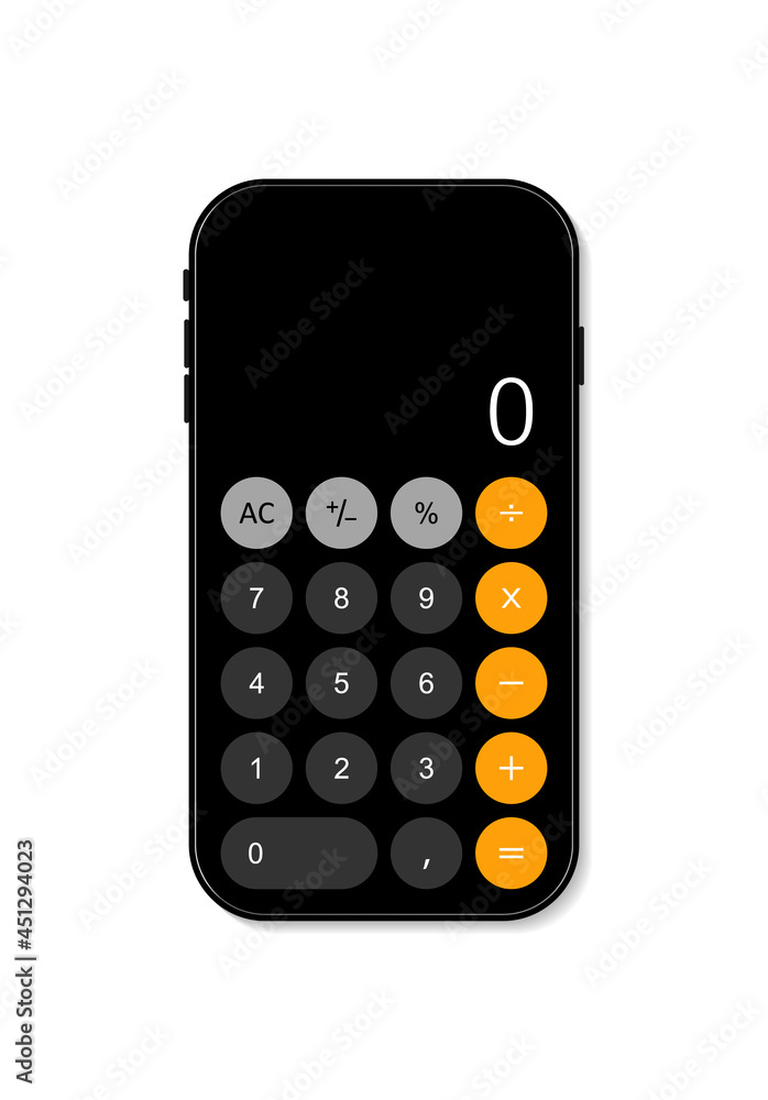 Poster calculator in smartphone. app for calculate with interface in mobile phone. number on calculator. so