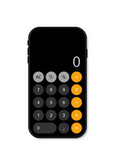 Calculator in smartphone. App for calculate with interface in mobile phone. Number on calculator. Software with ui on cellphone screen. Design mockup with keyboard. Smart app. Vector