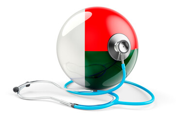 Fototapeta premium Madagascar flag with stethoscope. Health care in Madagascar concept, 3D rendering