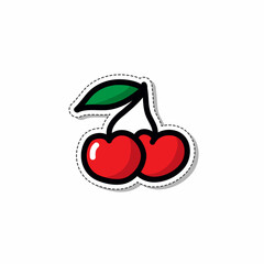 cherry doodle sticker icon, vector color line illustration