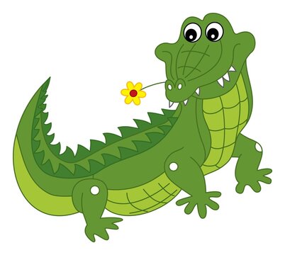 Vector Cute Crocodile Holding Flower in the Mouth
