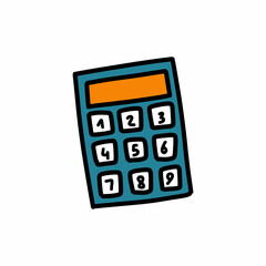 calculator doodle icon, vector color line illustration