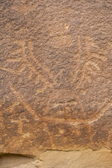 Closeup of the petroglyphs on a canyon wall in Capitol Reef National Park in Utah