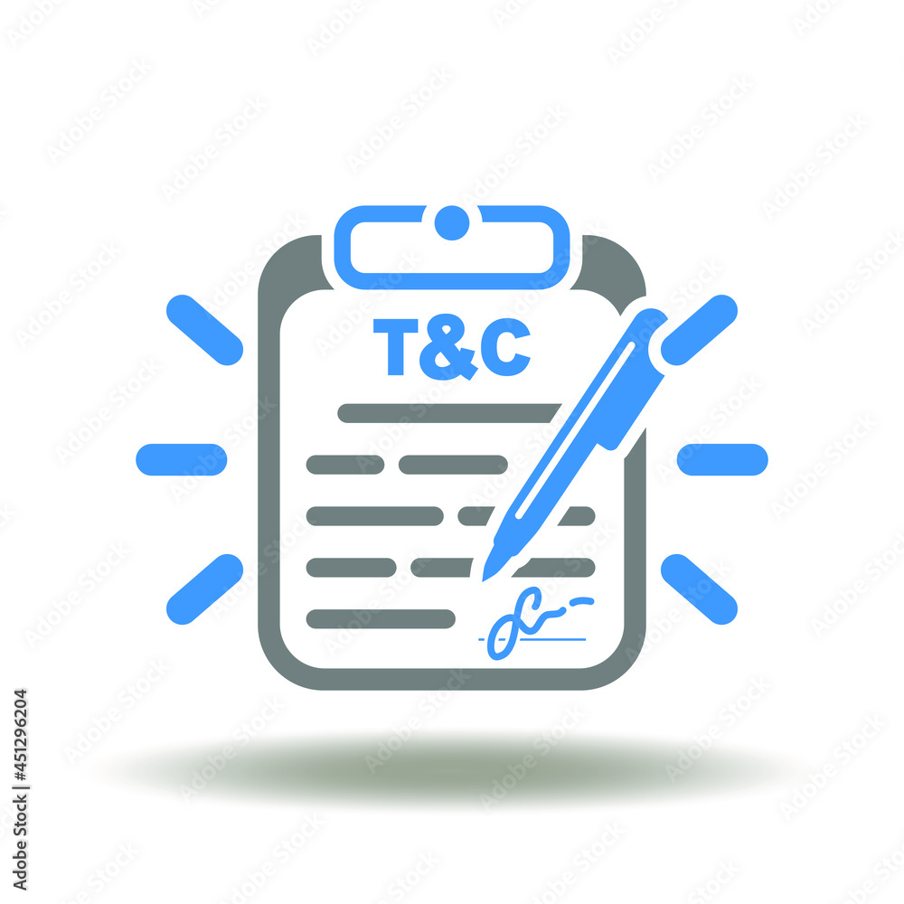 Poster clipboard with agreement document t and c signing vector illustration. terms and conditions symbol.