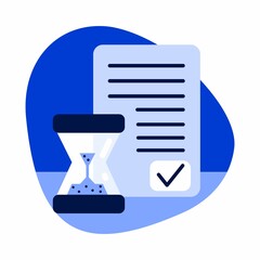 Deadline document icon. Hourglass. Vector, symbol, illustration. Business management logo. Office emblem. For the site, for the application.