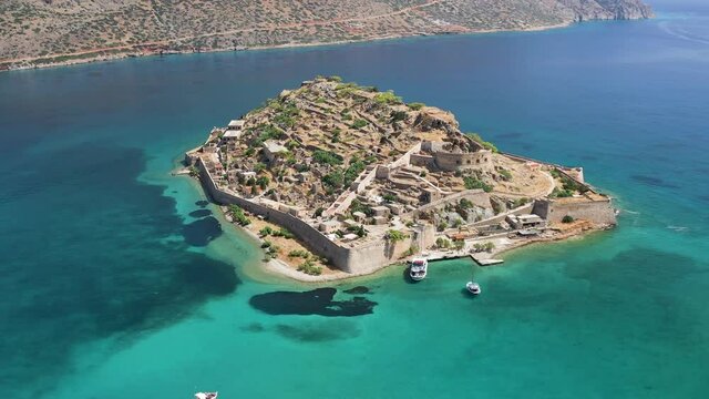 Aerial view of the fortress island of Spinalonga on Crete
