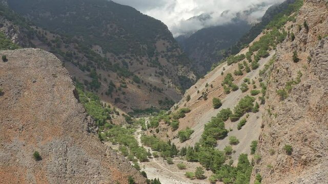 Aerial view of the exit from the Samaria Gorge in Crete, Greece