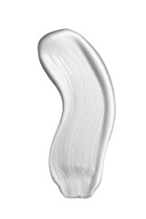 Smear of silver paint. Abstract silver texture on white background. Brush marks