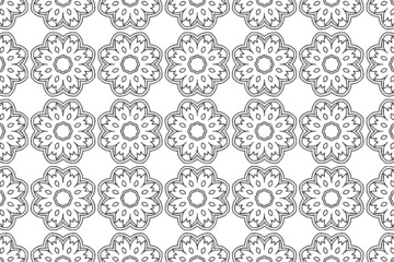 Ethnic vintage pattern, geometric graceful floral background. Eastern, Indonesian, Mexican, Aztec ornament. Template black white for art, painting, design, textiles.