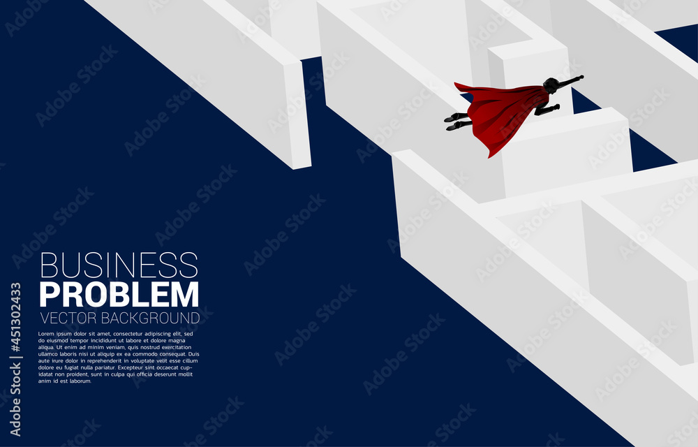 Poster Silhouette of businessman flying over the maze. Business concept for problem solving and finding idea.