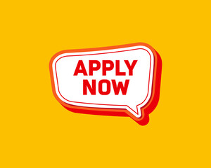 apply now, 3D rendering, red sticker with white text