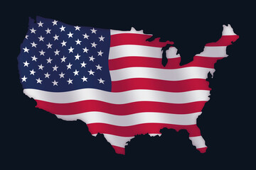 USA map shaped flag on dark background