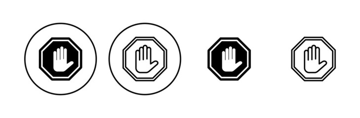 Stop icon set. stop road sign. hand stop icon vector