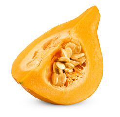 one slice of pumpkin on isolated white background