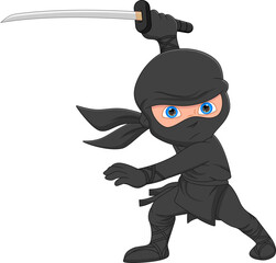 cartoon ninja posing and holding a sword © lawangdesign