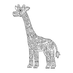 Hand drawn of giraffe in zentangle style