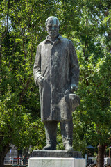 On the River Tisza side of the square stands the statue of Gyula Juhász, Hungarian poet, Szeged, , Hungary,july 2021