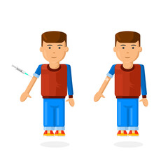 Child Getting Vaccinated against Covid-19 and Bandaged Afterwards vector illustration Icon Concept