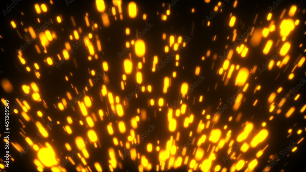 Poster rising many bright embers, 3d render computer generated background