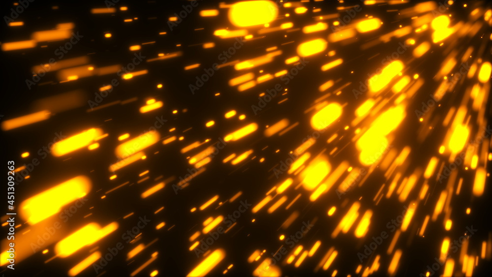 Poster rising many bright embers, 3d render computer generated background
