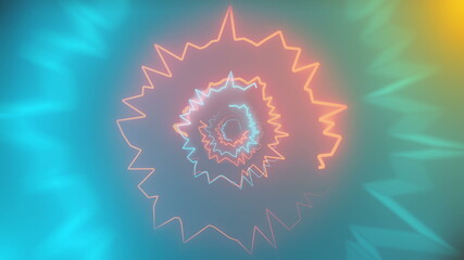 Fast motion in modern neon tunnel, trip imitation, technology 3d rendering computer generated background