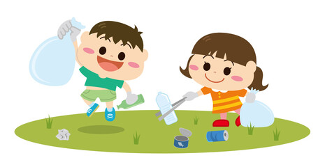 ゴミ拾いをする子どもたち