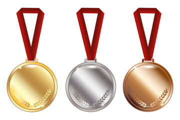 three blank medals for celebration design. White background. Vector illustration. Stock image.