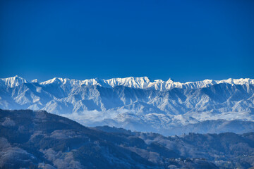 快晴の冬の北アルプス連峰