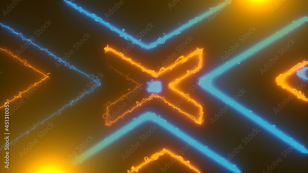 Poster abstract neon tunnel with reflection, computer generated background, 3d rendering