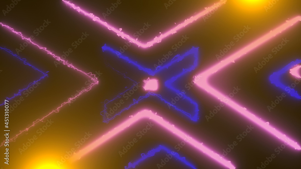 Poster abstract neon tunnel with reflection, computer generated background, 3d rendering