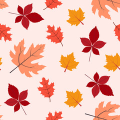 Autumn leaves. Seamless pattern in flat design