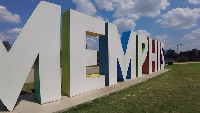 Tracking Shot of Memphis Sign on Mud Island, Memphis Tennessee