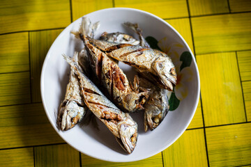 close up fried couple tuna fish in kitchen