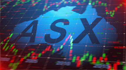 SYDNEY, AUSTRALIA - CIRCA 2021: ASX Australian Securities Exchange and stock market index chart graphic - Editorial illustration rendering © immimagery