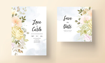 Fototapeta premium wedding invitation card with warm soft autumn fall floral