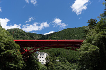 Okuma red bridge summer season in Japan. camping placed 