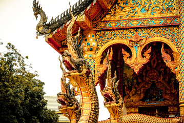 Naga is a mythological creature in Buddhism to be sculpted into a statue Decorate the stairs, doors...