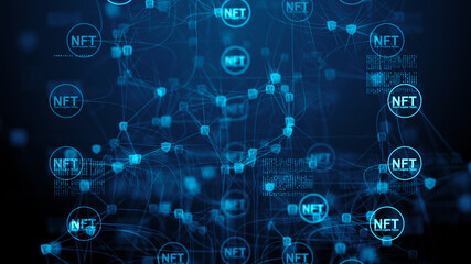 NFTs or NFT is a non-fungible tokens. They act as a non-duplicable digital certificate of ownership for any assigned digital asset - 3D Illustration rendering