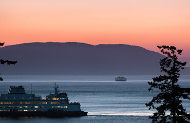 ferry at sunset