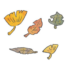 水彩タッチの秋の落ち葉のイラストセット