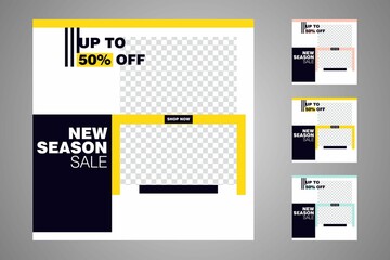 New set of editable minimal banner templates. Suitable for social media posts and web or internet ads. Vector illustration with photo college.