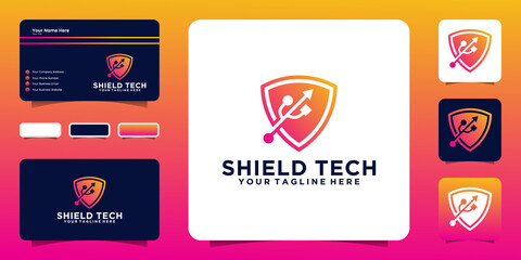 shield logo design inspiration and usb data, and business card inspiration