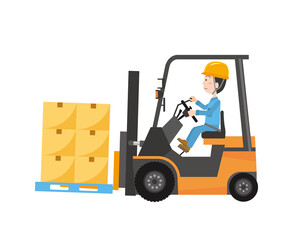 フォークリフトを運転して作業する男性 © Mono