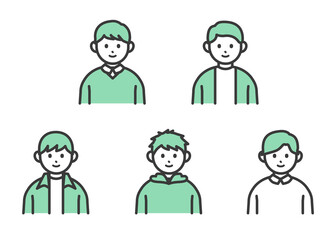 男性の上半身イラストアイコン素材セット